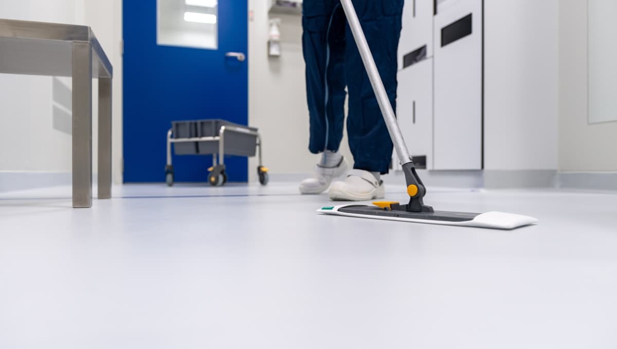 Facilities services team with cleaning and floor care equipment. MapTrack tracks tools, machines and fleet across multi-site operations