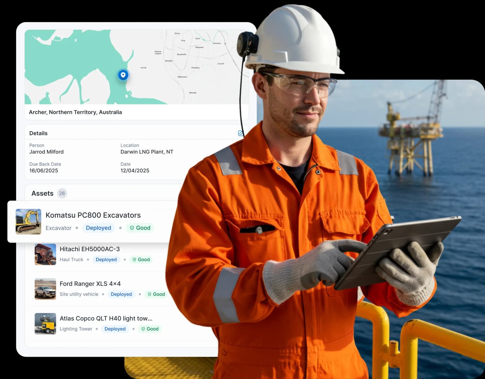 Oil and gas processing facility. MapTrack tracks tools, equipment and plant across Australian oil & gas operations