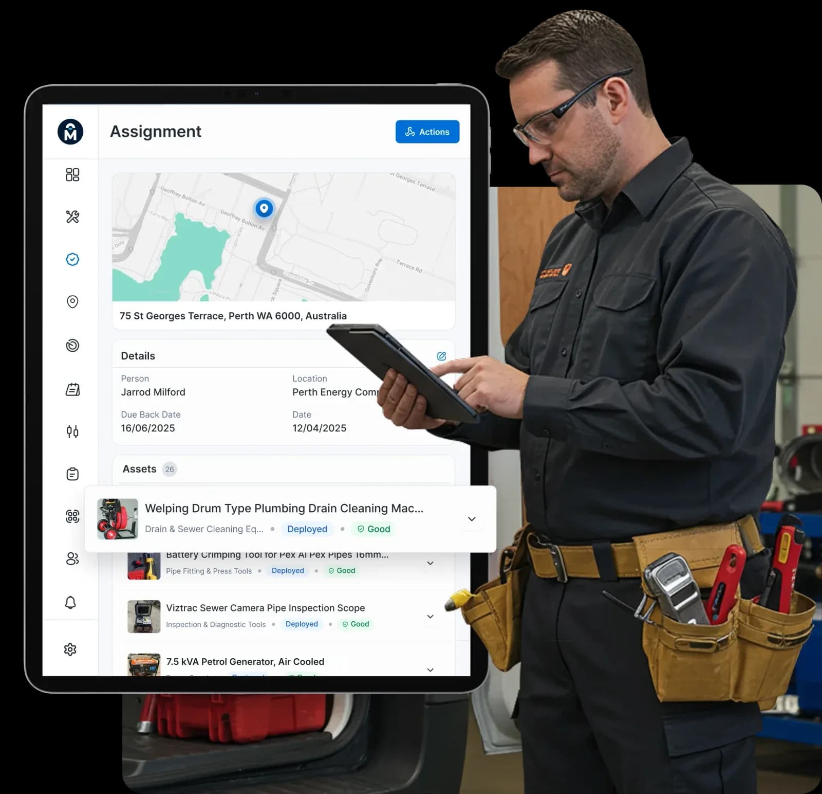 Plumbing contractor van and tools. MapTrack tracks tools, specialist equipment and vans across plumbing jobs and depots