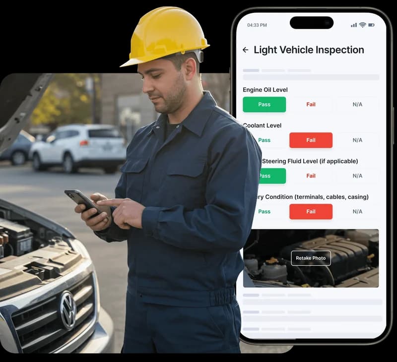 Plumber reviewing the MapTrack dashboard with asset utilisation, available tools and total assets summary on a phone