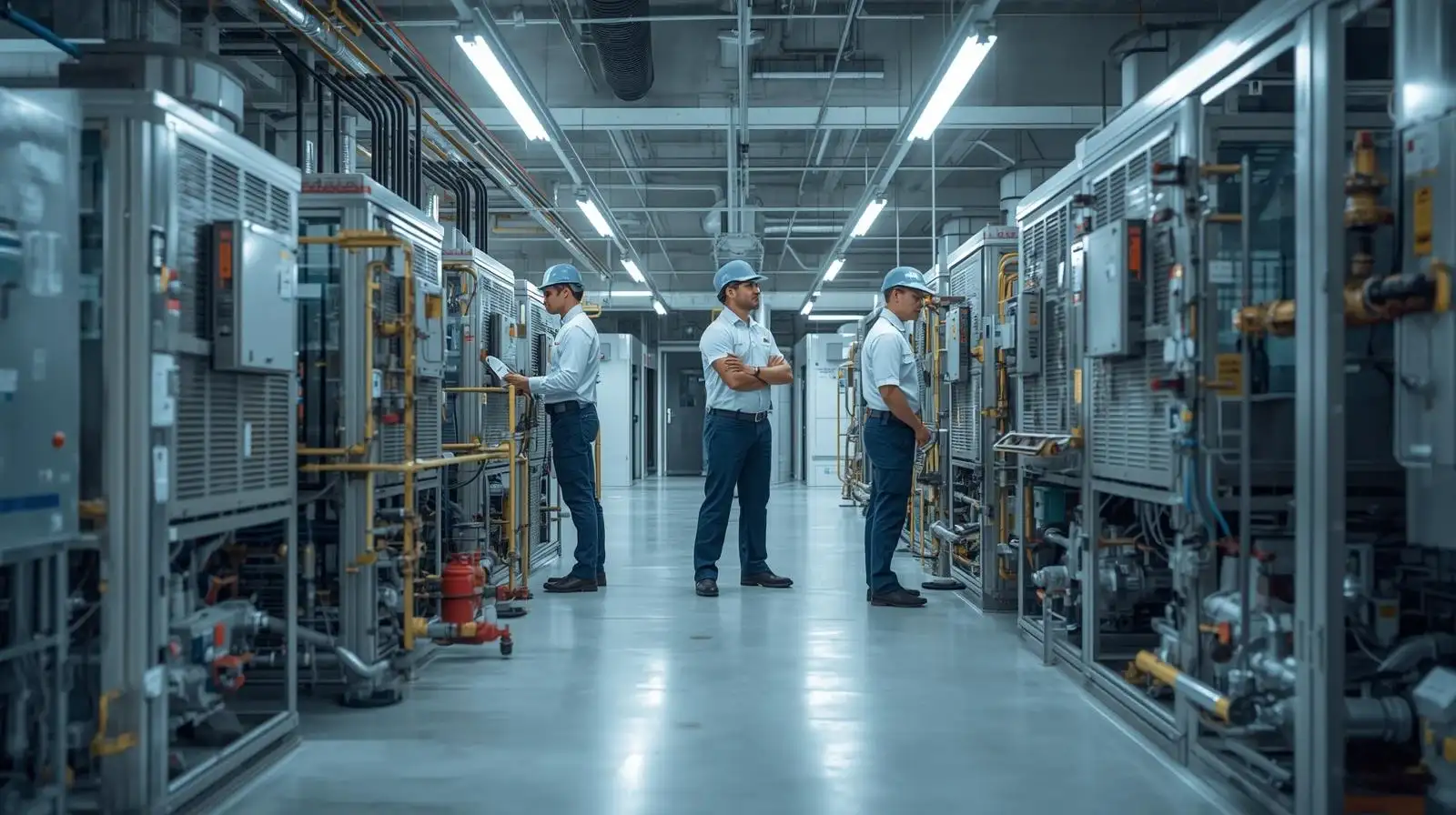 Facilities technician scanning a QR label on building plant equipment