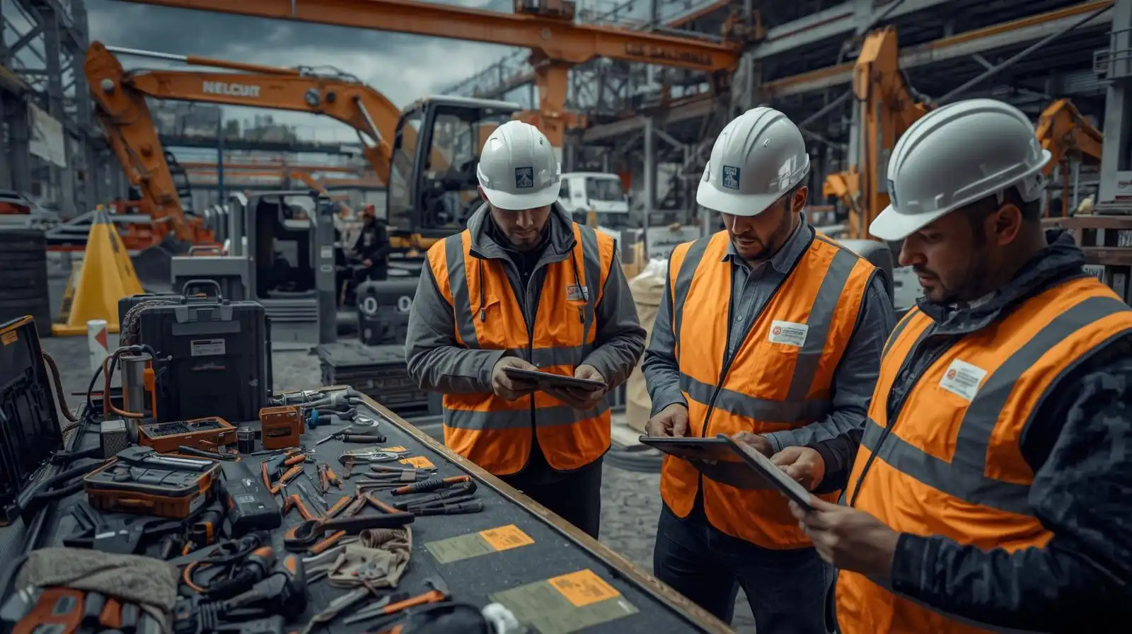 Construction site supervisor completing a daily checklist on a smartphone