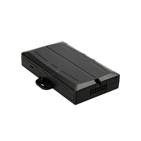 Dart3 hardwired vehicle tracker, angled view of compact black unit