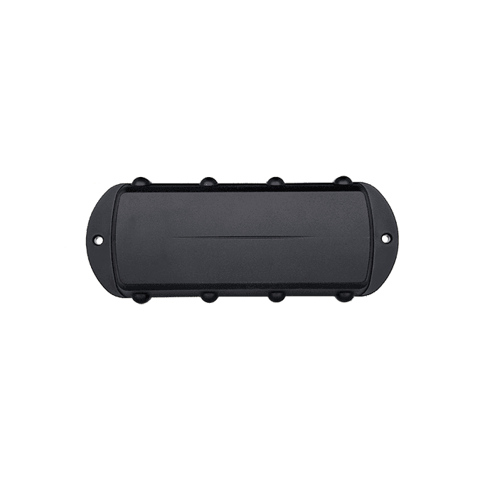 Remora3 high-capacity GPS tracker, top view of rugged black enclosure