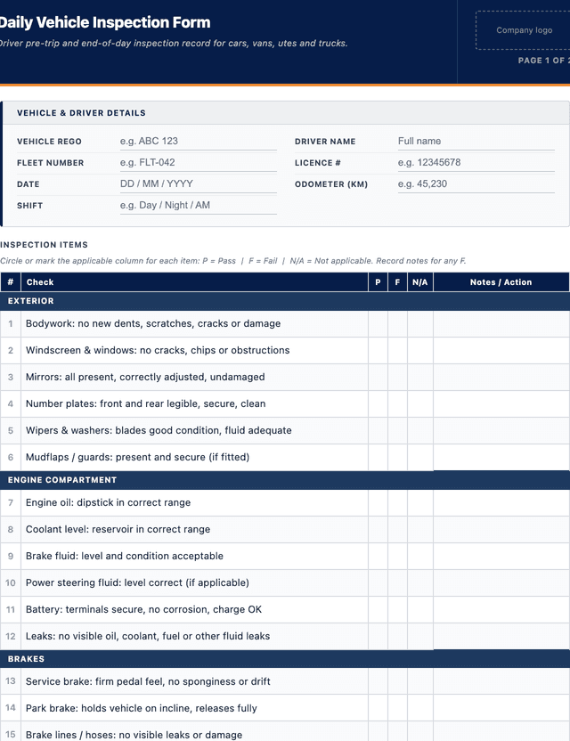 Dvir Form.pdf Free Daily Vehicle Inspection Form (DVIR) PDF 2026