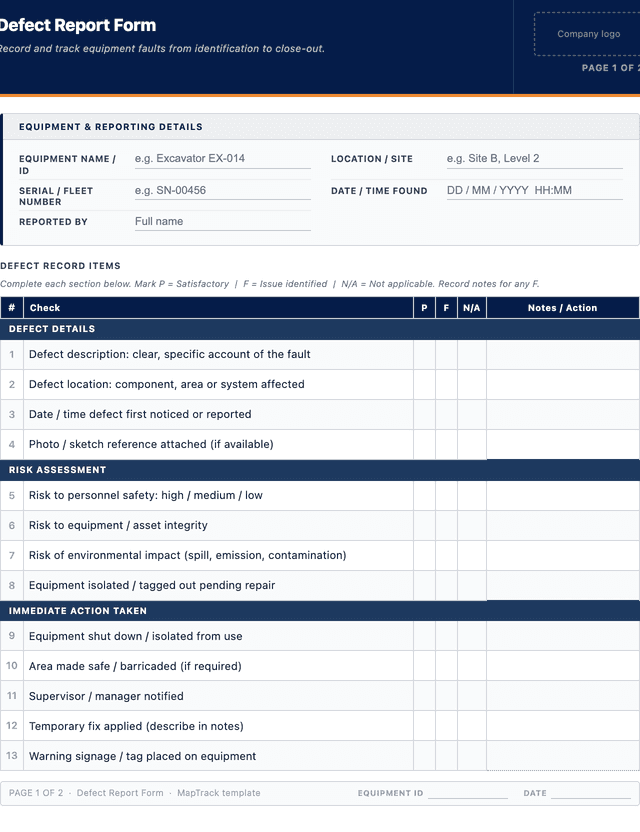 Avaland Defect Form.pdf Free Defect Report Form (PDF) 2026