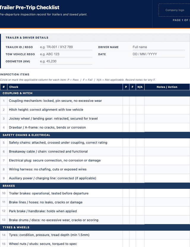 Trailer Precheck Free Trailer Pre-Trip Inspection Checklist (PDF) 2026