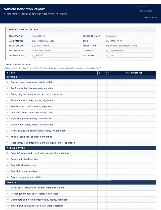 Vehicle Defect Report Example Free Vehicle Condition Report Template (PDF)