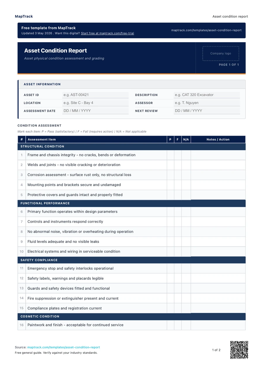 asset condition report, PDF page 1 of 2. Select Read form fields for the text version.