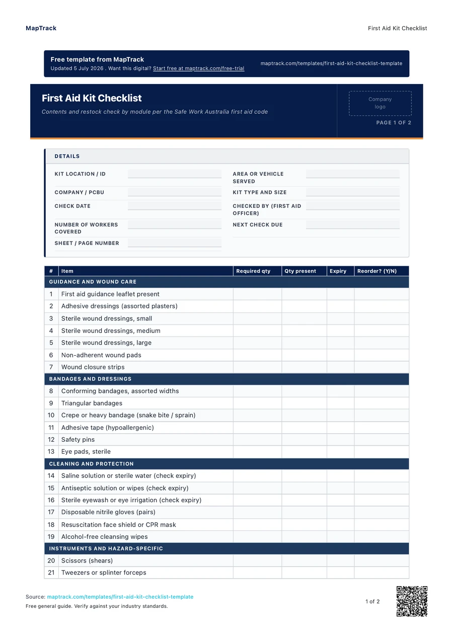 first aid kit checklist, PDF page 1 of 2. Select Read form fields for the text version.