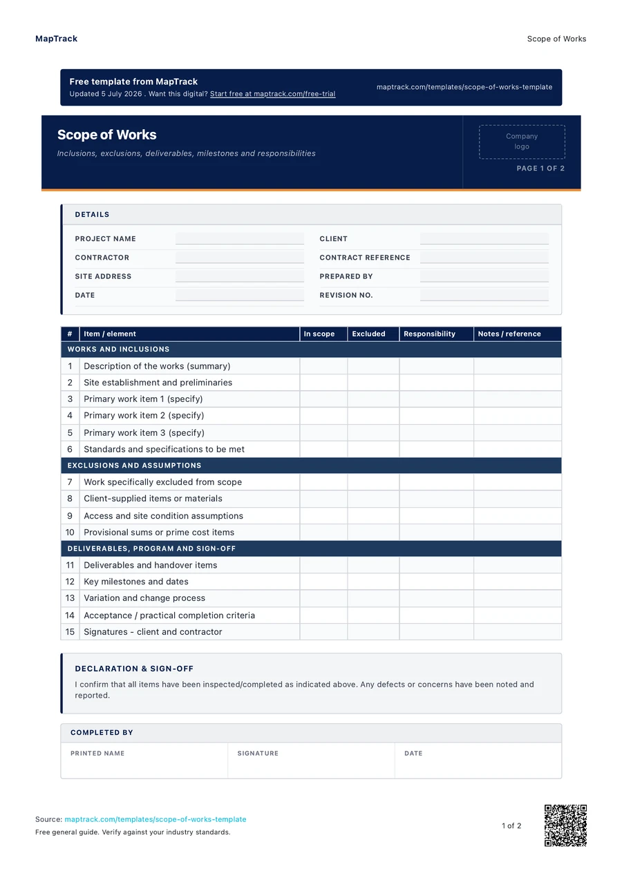 scope of works, PDF page 1 of 2. Select Read form fields for the text version.