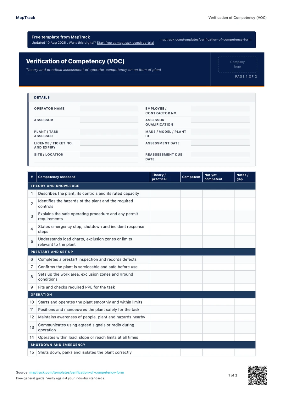 verification of competency (VOC), PDF page 1 of 2. Select Read form fields for the text version.